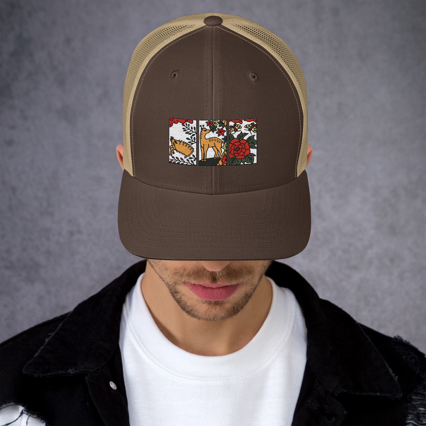 [Hanafuda] Trucker cap modern boar deer butterfly (embroidery)