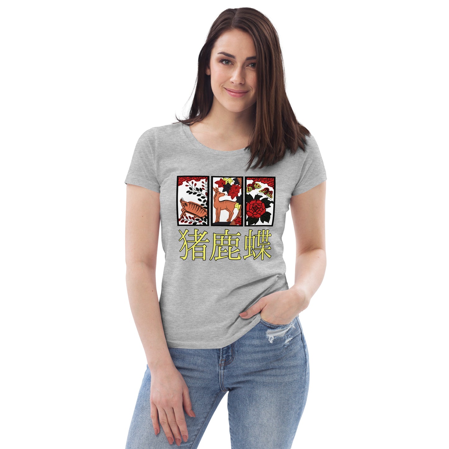 [Hanafuda] T shirt retro boar butterfly (ladies)